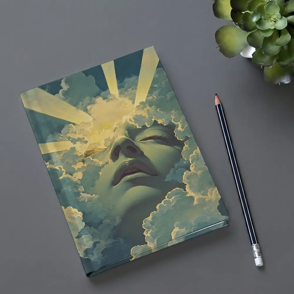 Surreal Face Emerging From Heavenly Clouds – Notebooks