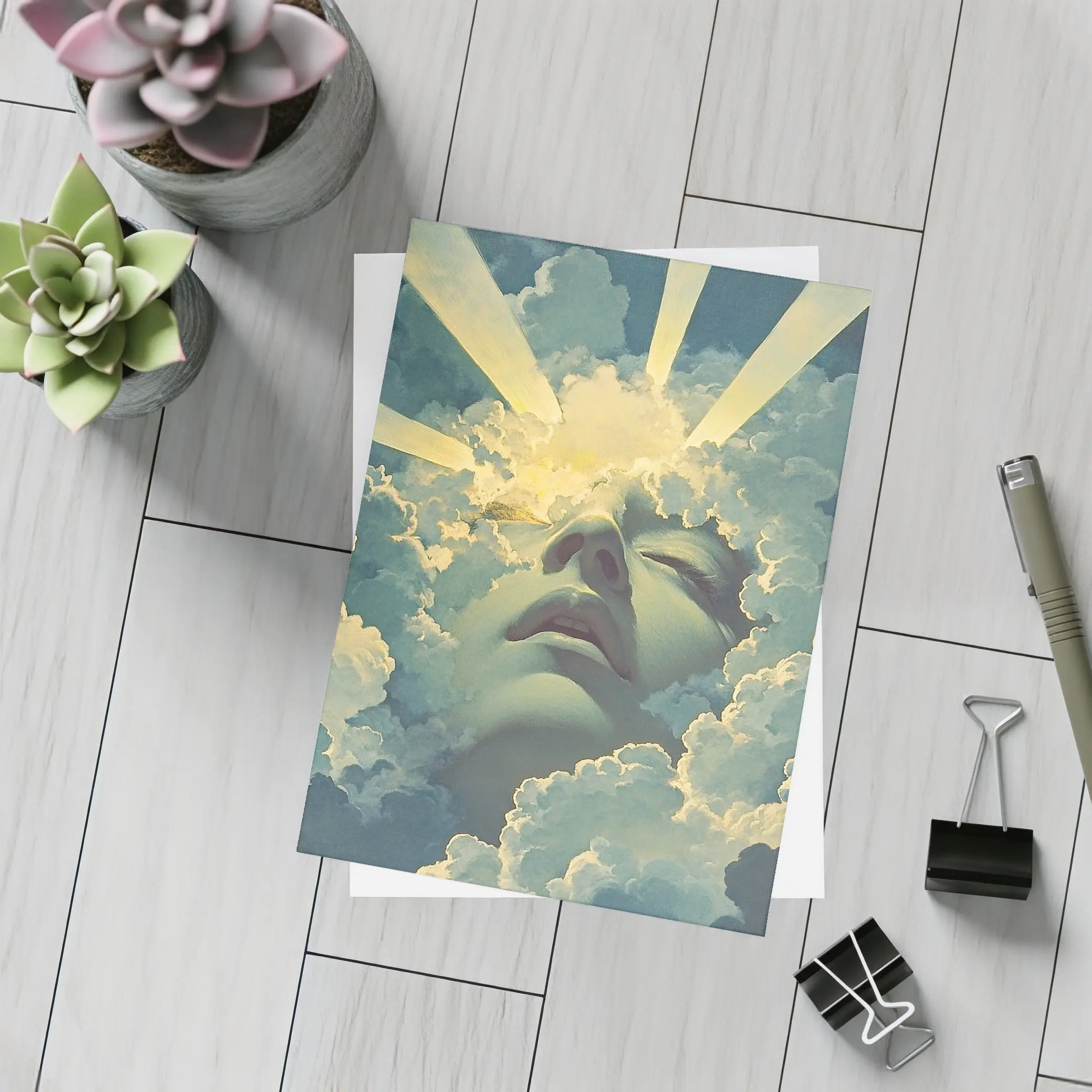 Surreal Face Emerging From Heavenly Clouds – Postcards
