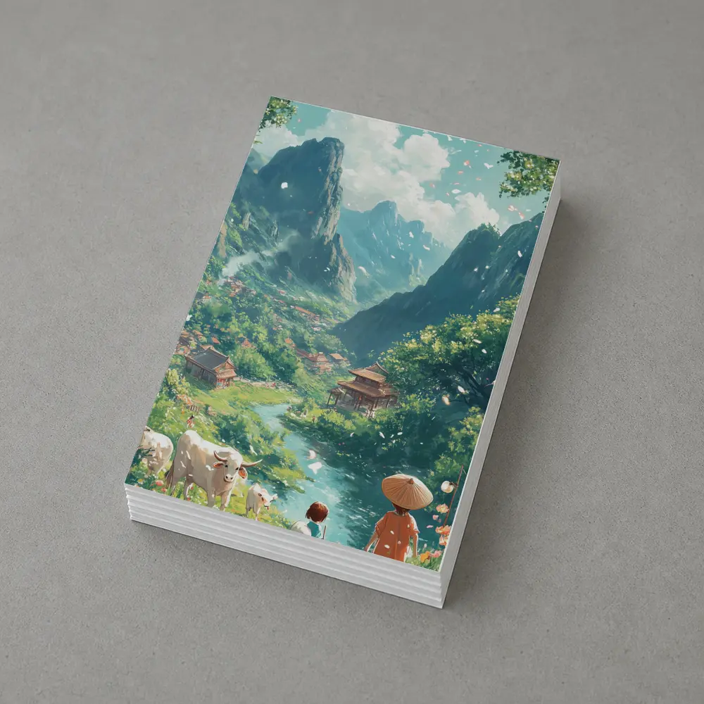 Anime Valley Village Children and Cows – Postcards