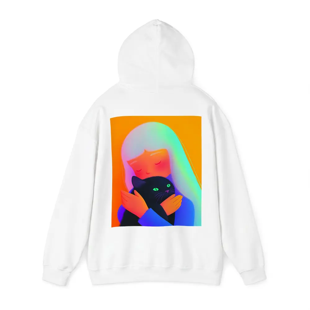 Girl Hugging Black Cat Rainbow Hair – Hoodies