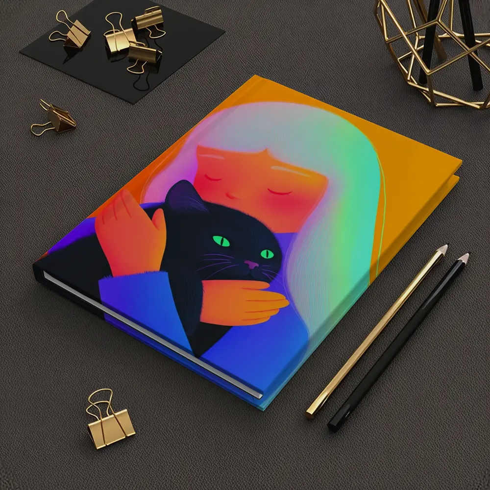 Girl Hugging Black Cat Rainbow Hair – Notebooks