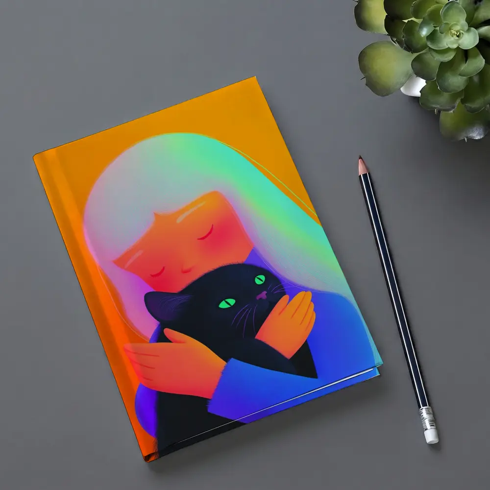 Girl Hugging Black Cat Rainbow Hair – Notebooks
