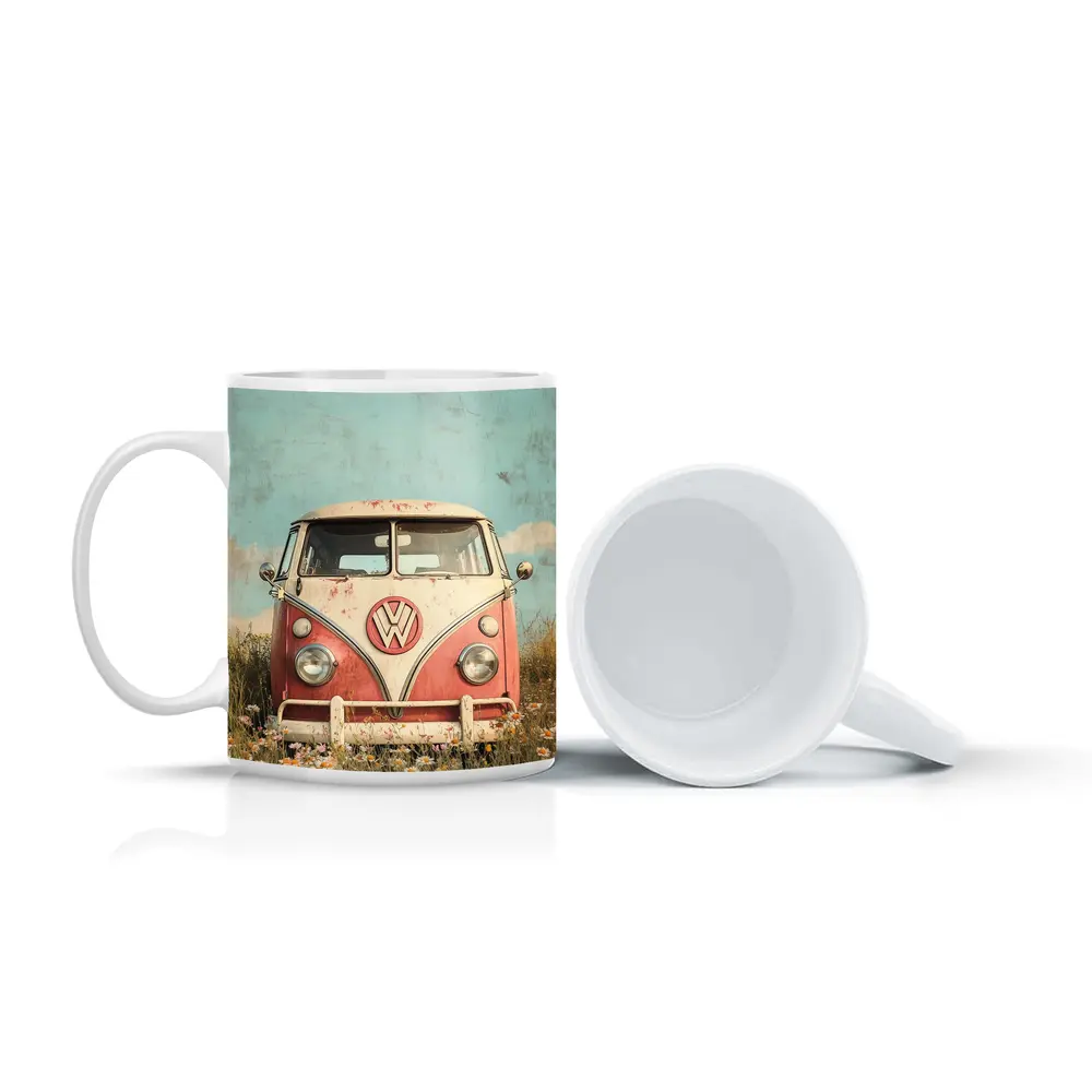 Vintage Volkswagen Bus Daisy Field Art – Mugs