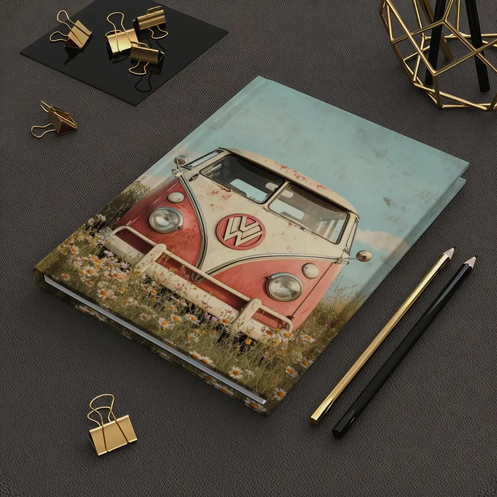 Vintage Volkswagen Bus Daisy Field Art – Notebooks