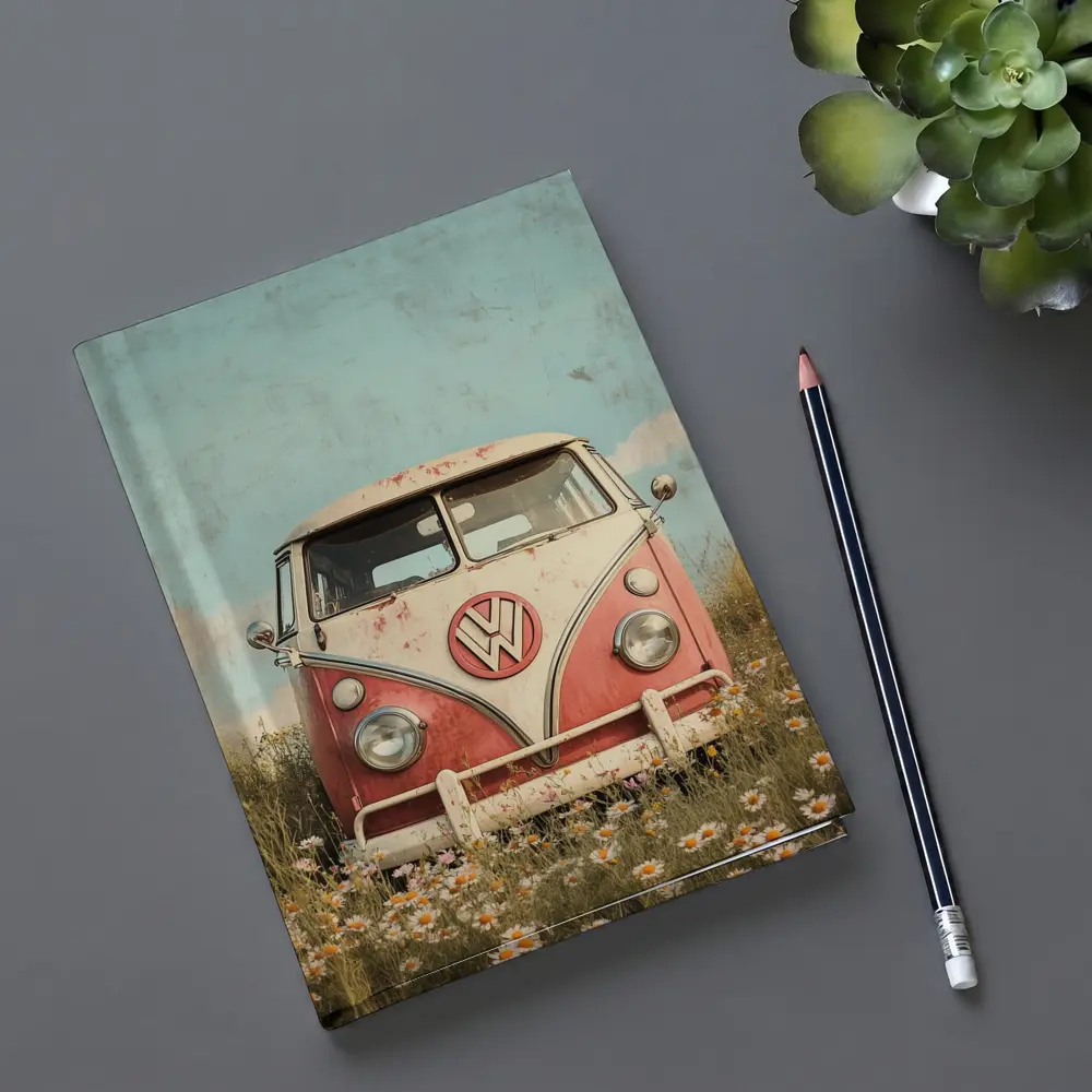 Vintage Volkswagen Bus Daisy Field Art – Notebooks