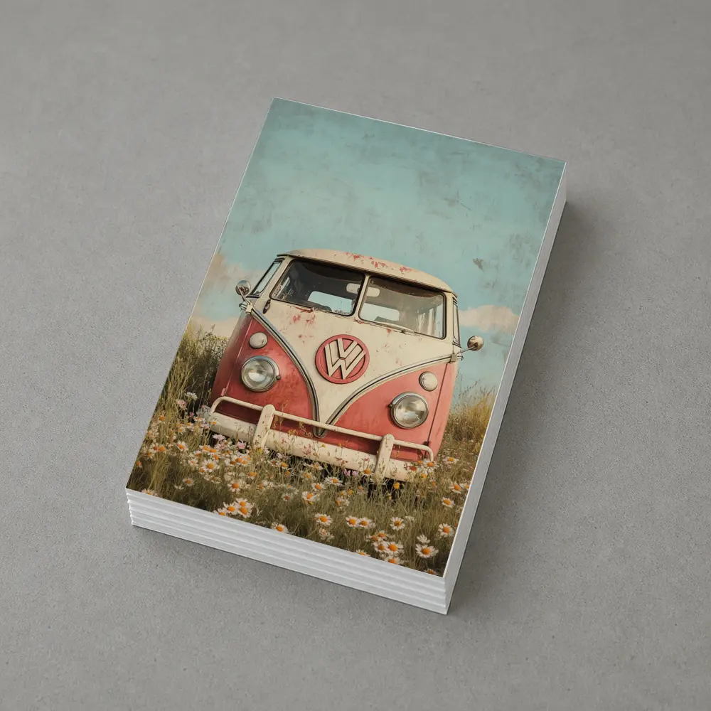 Vintage Volkswagen Bus Daisy Field Art – Postcards