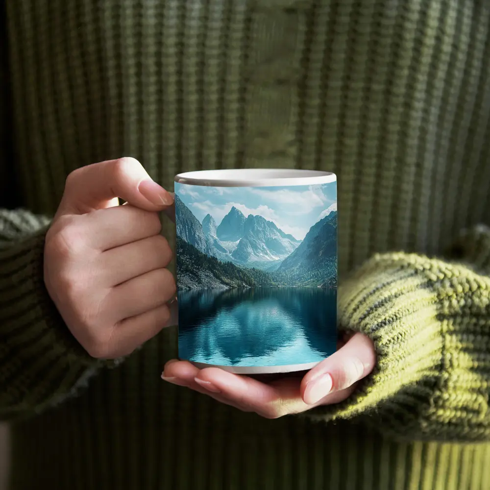 Crystal Mountain Lake Reflection Blue Sky – Mugs