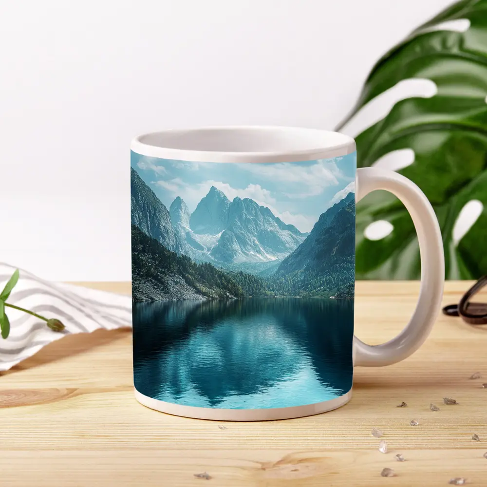 Crystal Mountain Lake Reflection Blue Sky – Mugs