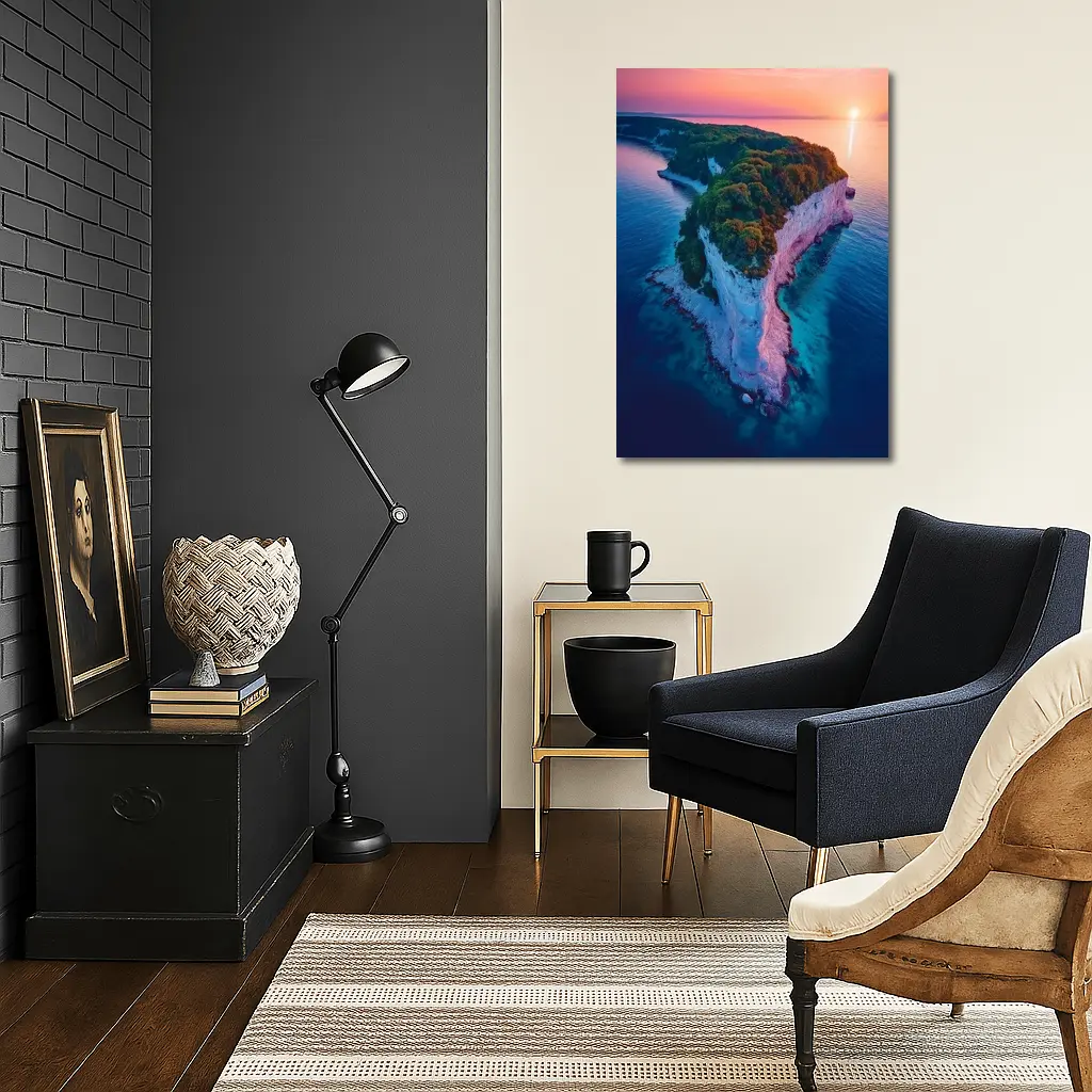 Chalk Cliffs Island Aerial Sunset Ocean View – Wall Art
