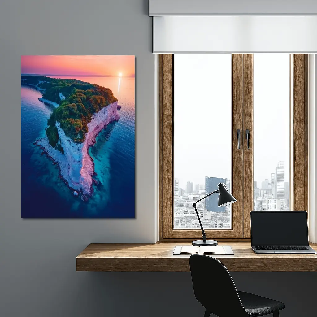 Chalk Cliffs Island Aerial Sunset Ocean View – Wall Art