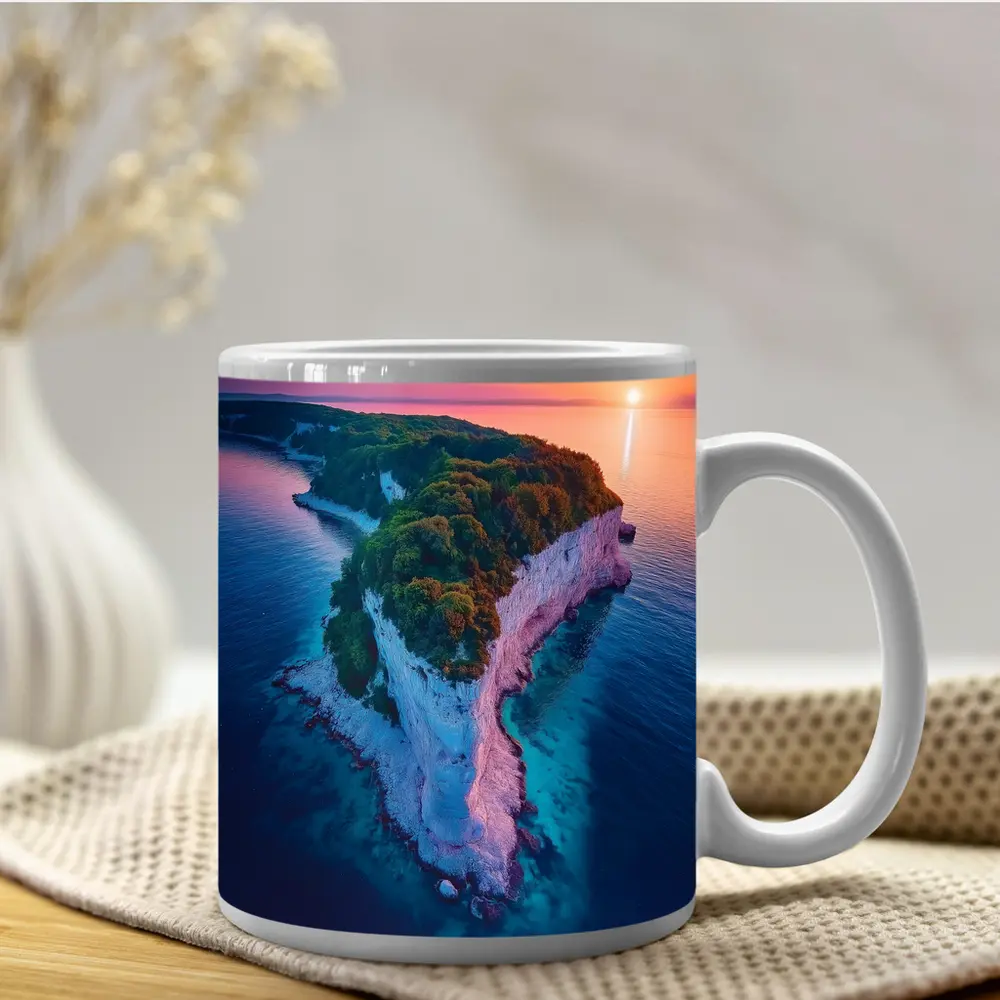 Chalk Cliffs Island Aerial Sunset Ocean View – Mugs