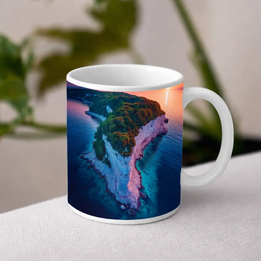 Chalk Cliffs Island Aerial Sunset Ocean View – Mugs