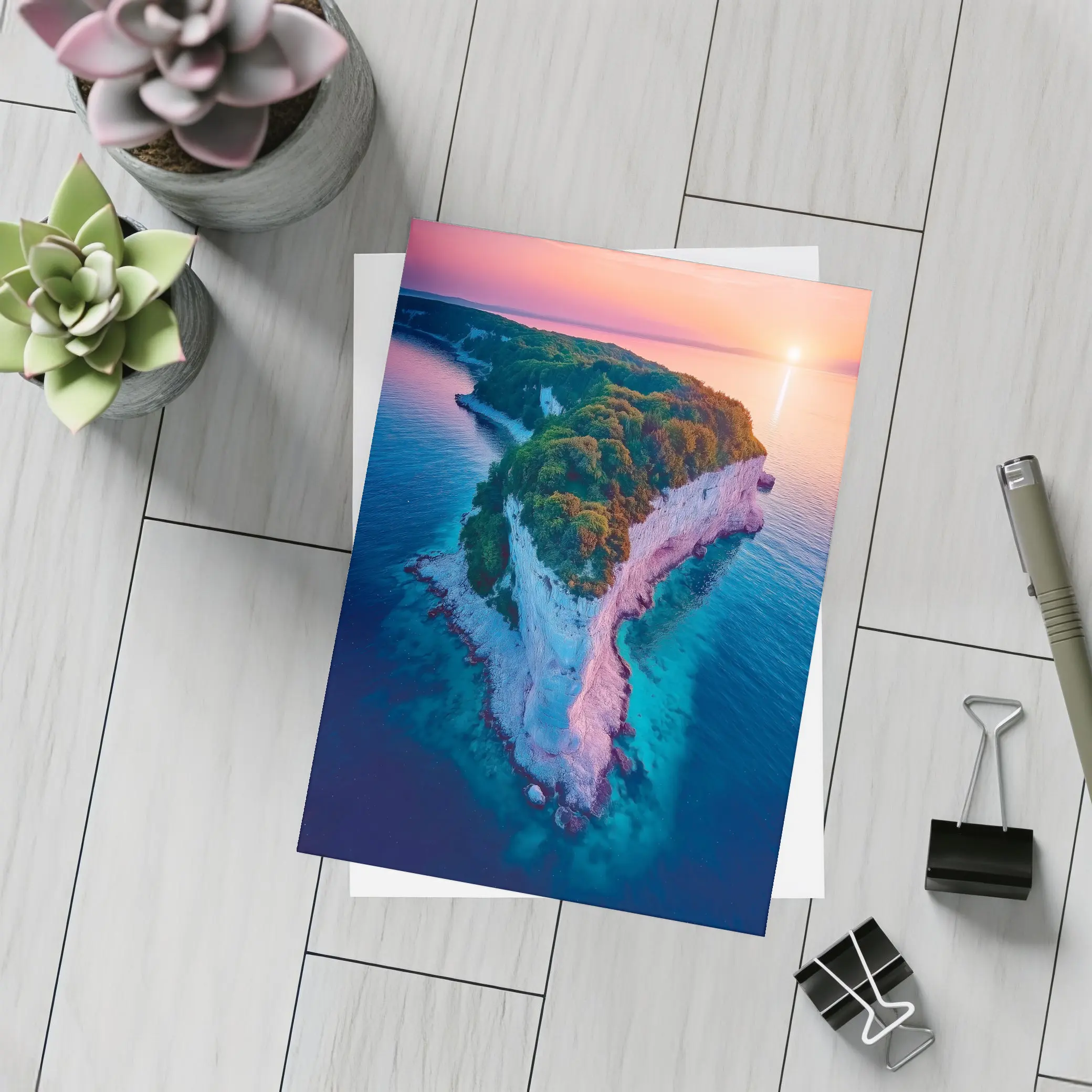 Chalk Cliffs Island Aerial Sunset Ocean View – Postcards