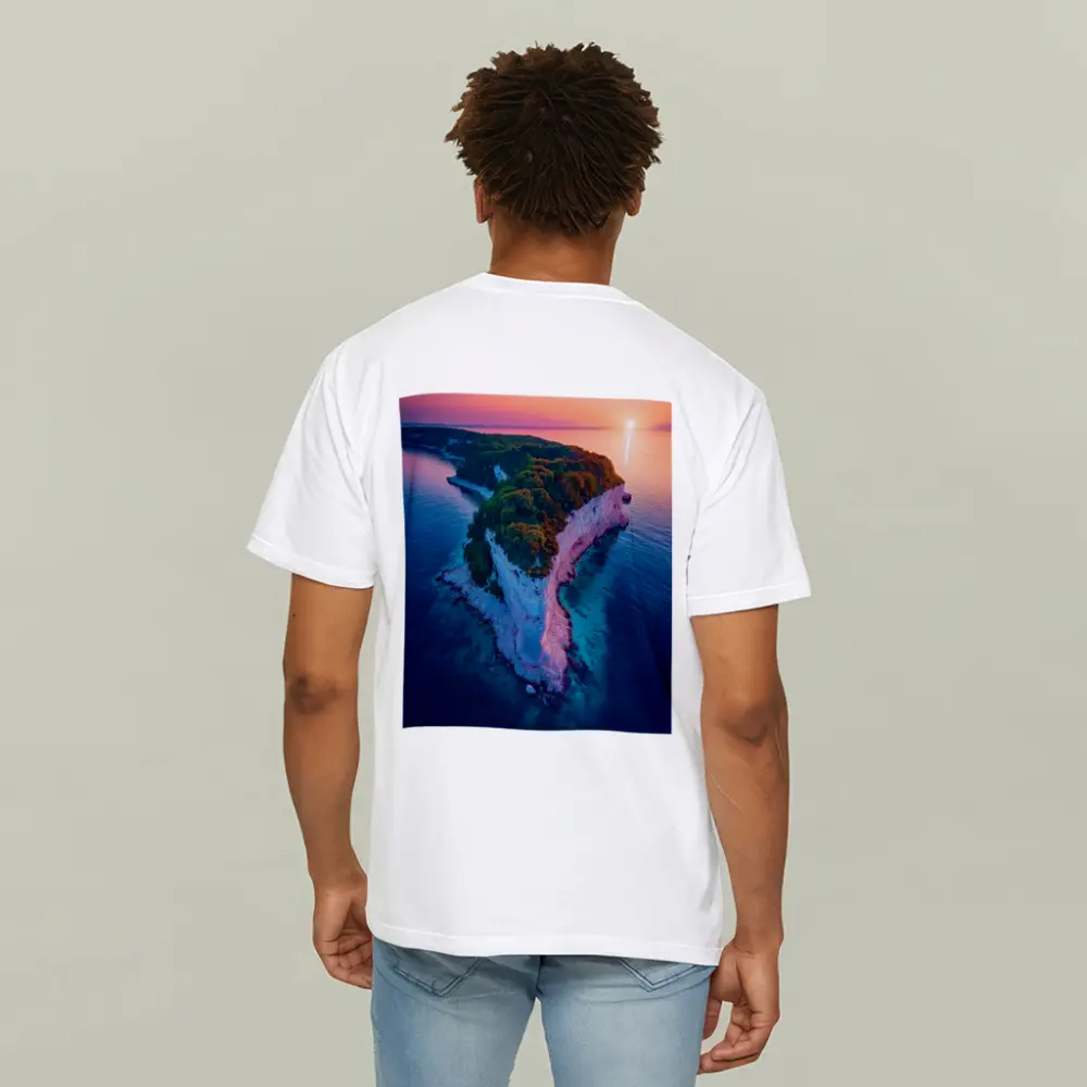 Chalk Cliffs Island Aerial Sunset Ocean View – T-Shirts