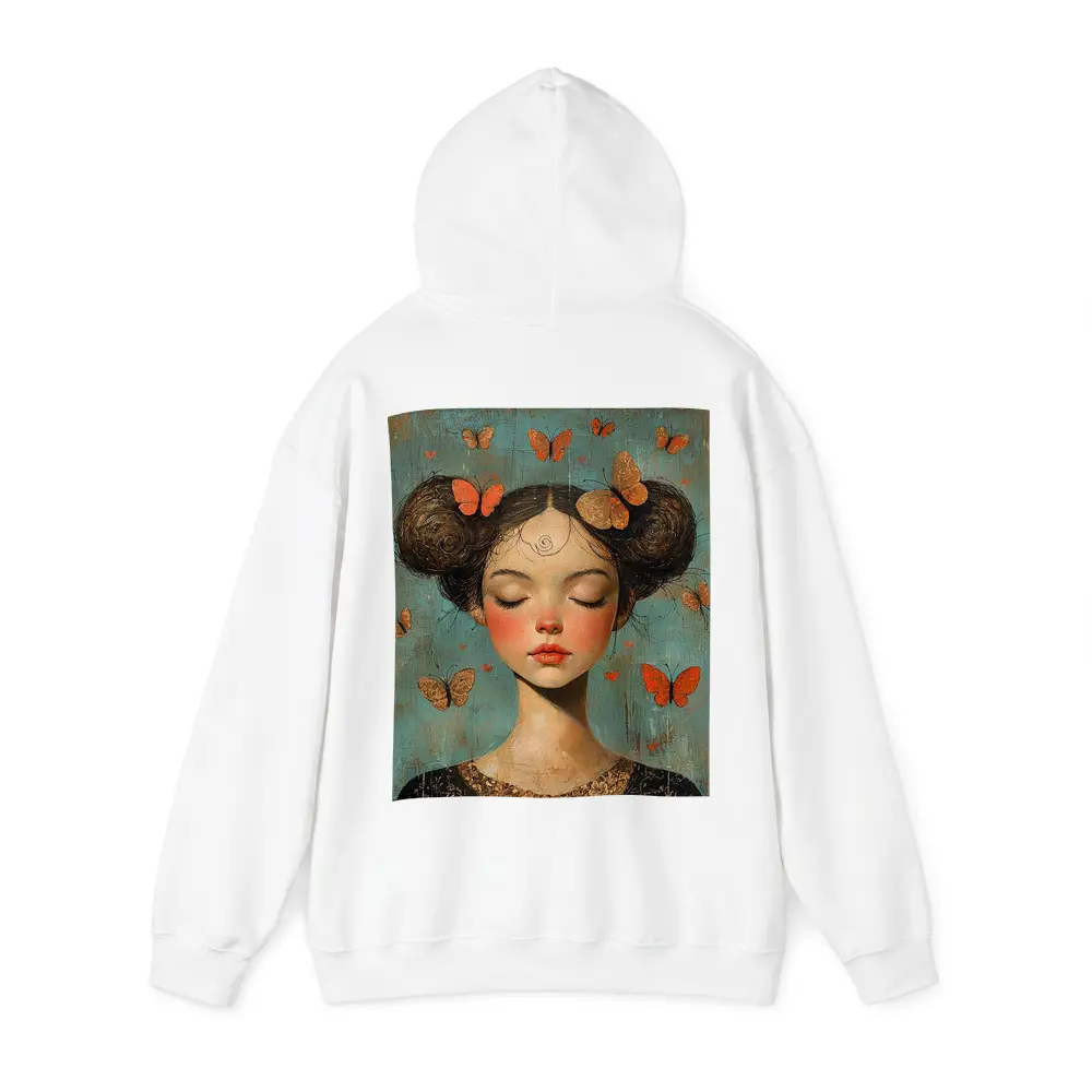 Girl With Butterflies Teal Vintage Painting – Hoodies
