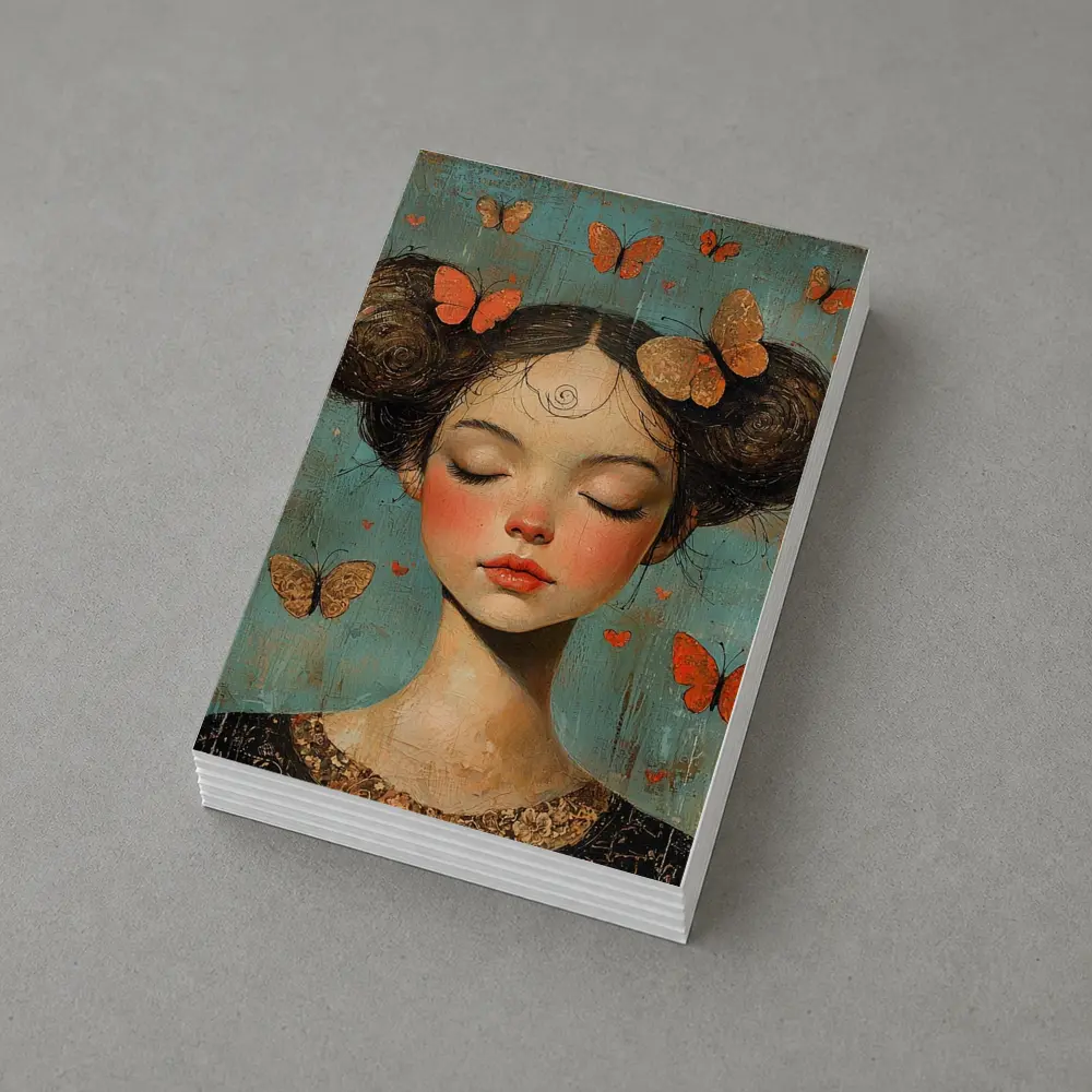 Girl With Butterflies Teal Vintage Painting – Postcards