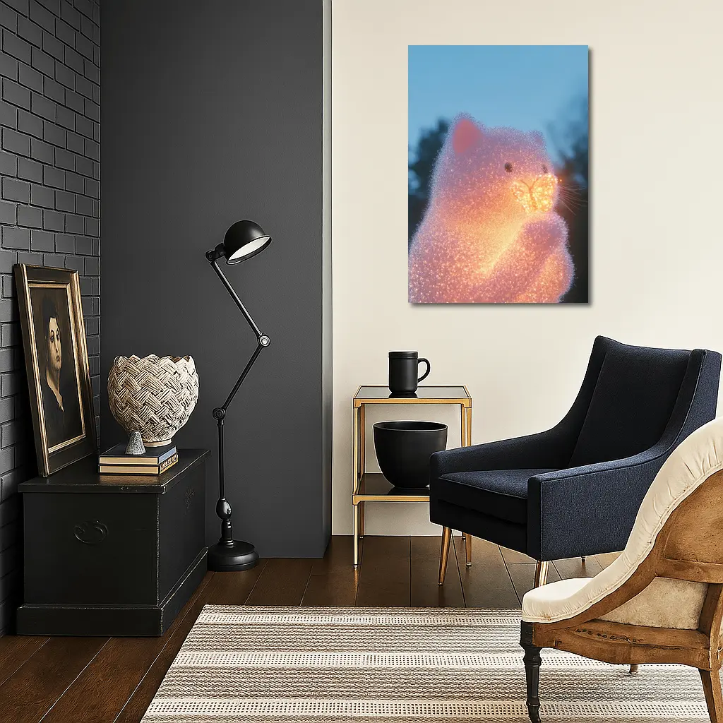 Glowing Crystal Cat Holding Butterfly Twilight – Wall Art