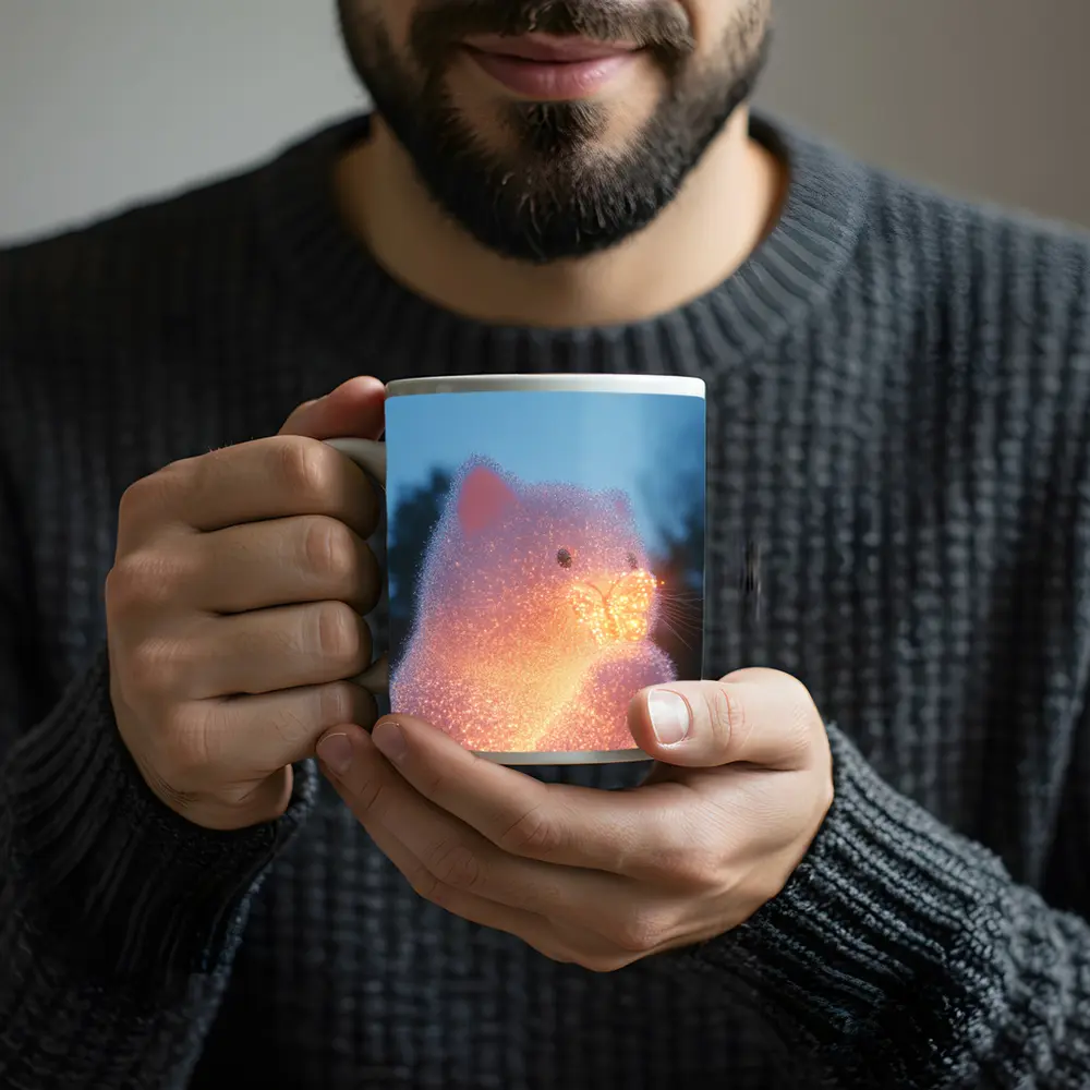 Glowing Crystal Cat Holding Butterfly Twilight – Mugs