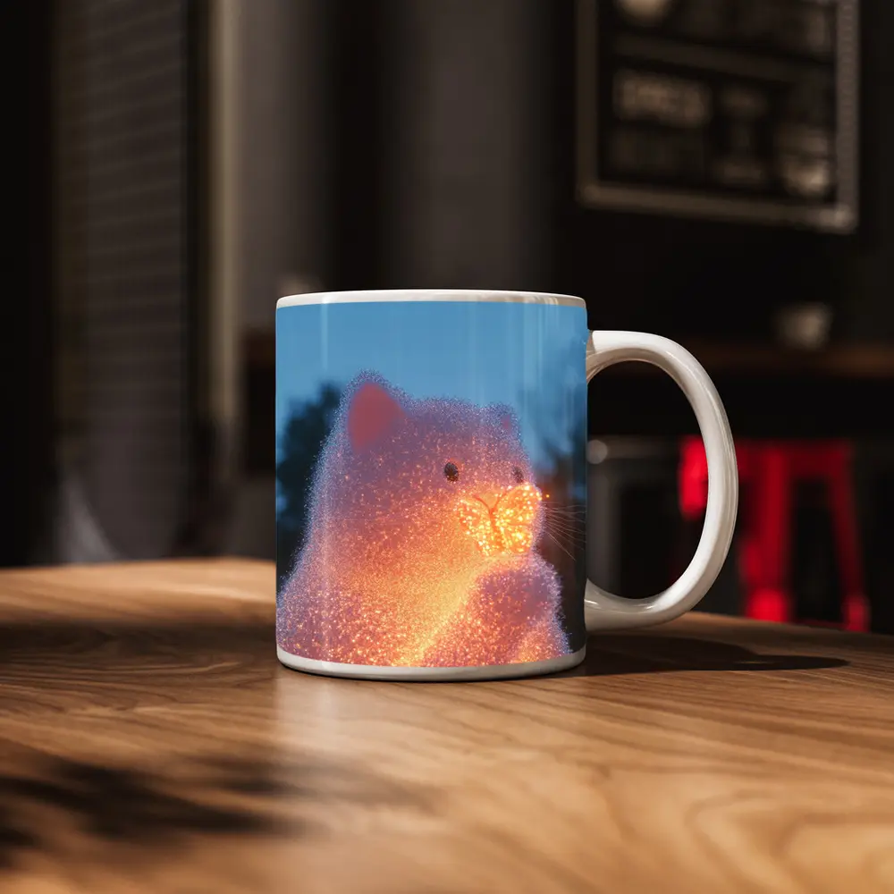 Glowing Crystal Cat Holding Butterfly Twilight – Mugs