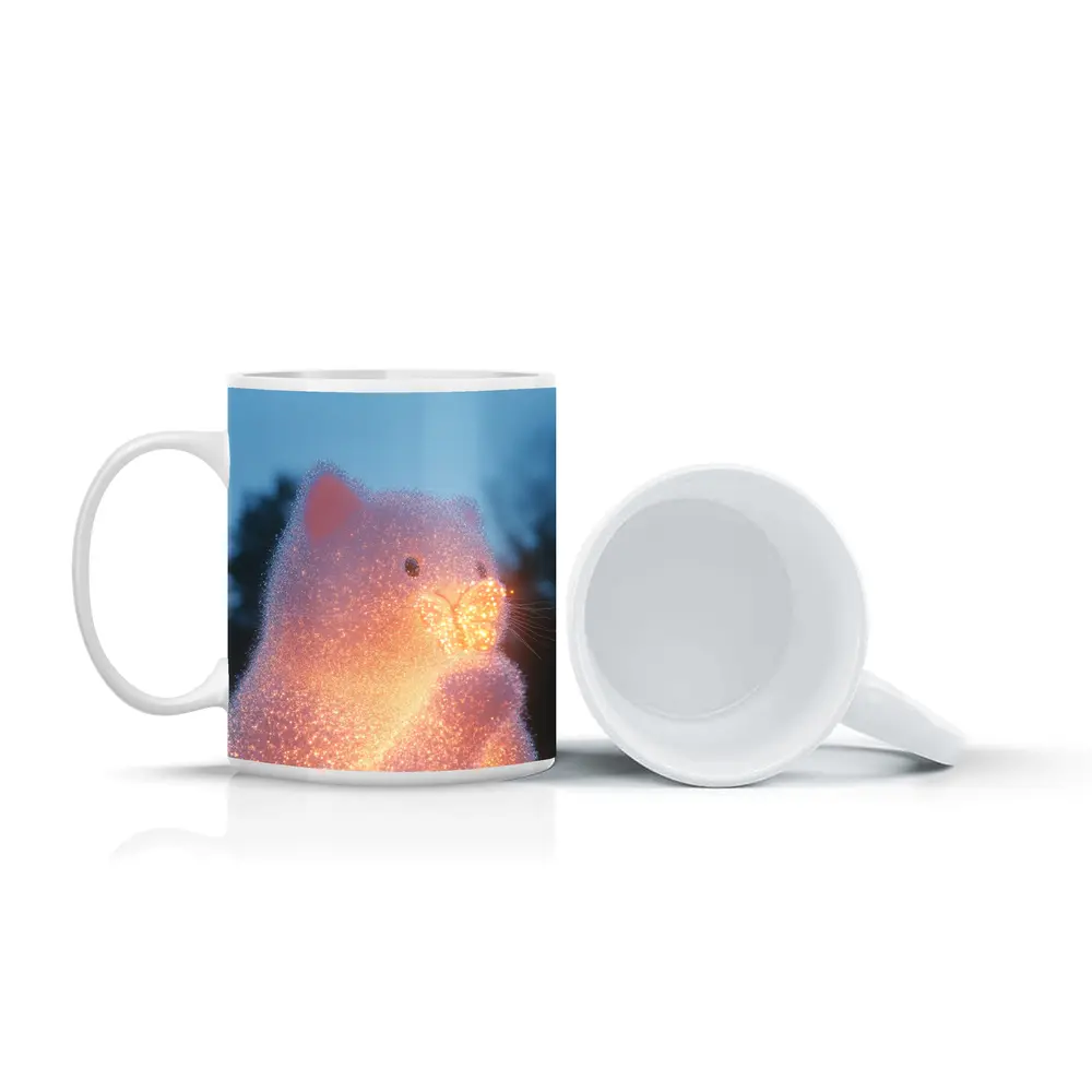 Glowing Crystal Cat Holding Butterfly Twilight – Mugs