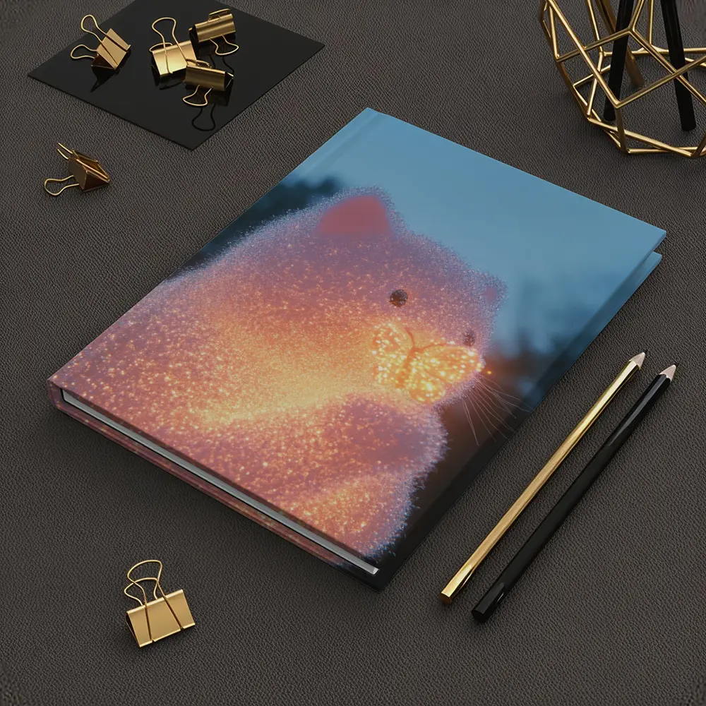 Glowing Crystal Cat Holding Butterfly Twilight – Notebooks