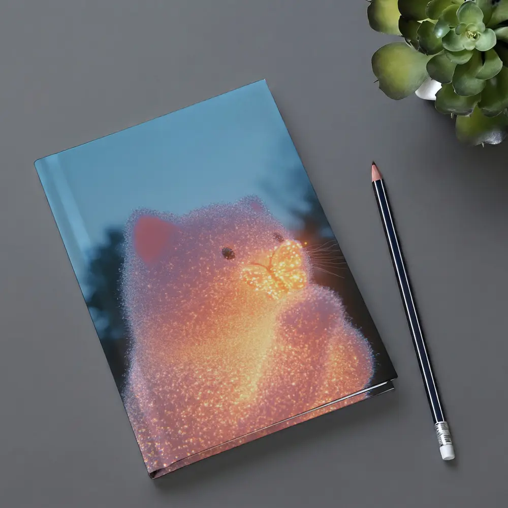Glowing Crystal Cat Holding Butterfly Twilight – Notebooks