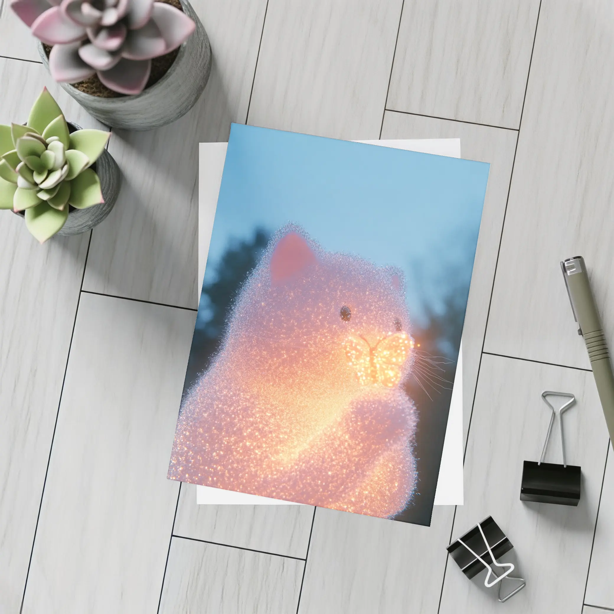 Glowing Crystal Cat Holding Butterfly Twilight – Postcards