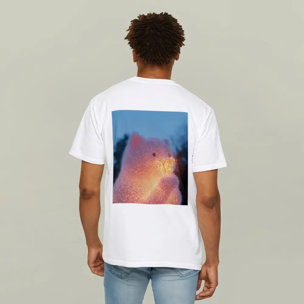 Glowing Crystal Cat Holding Butterfly Twilight – T-Shirts