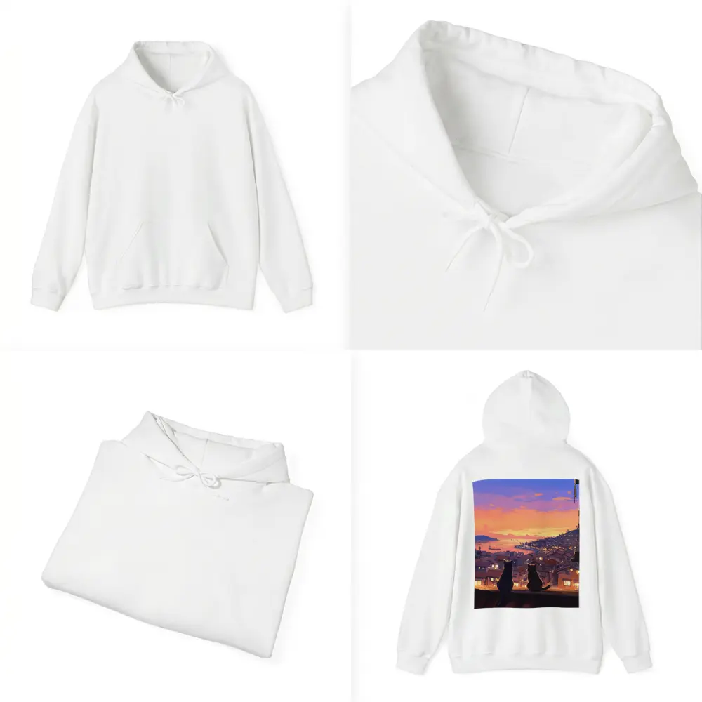 Two Cats Watching Anime City Sunset – Hoodies