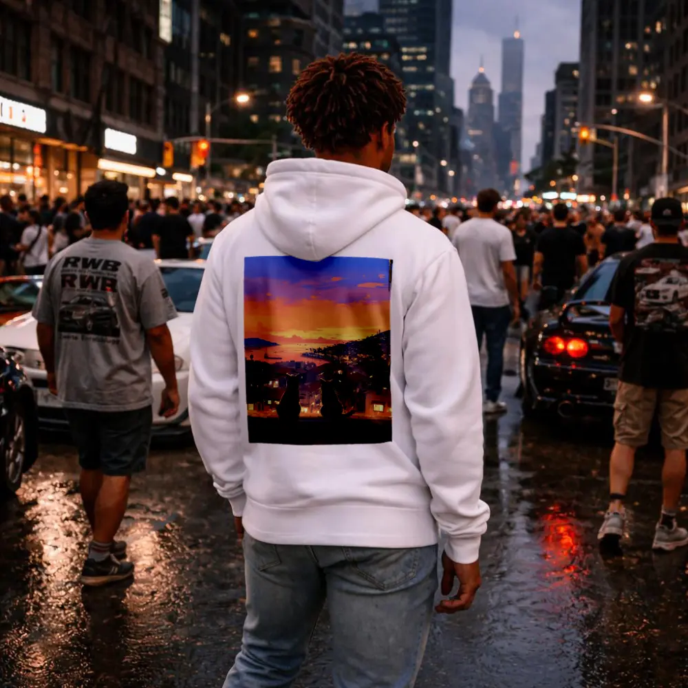 Two Cats Watching Anime City Sunset – Hoodies