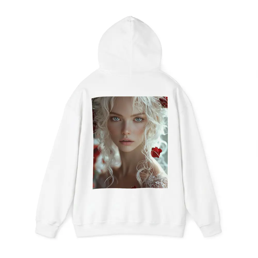 White Hair Woman Red Roses Portrait – Hoodies