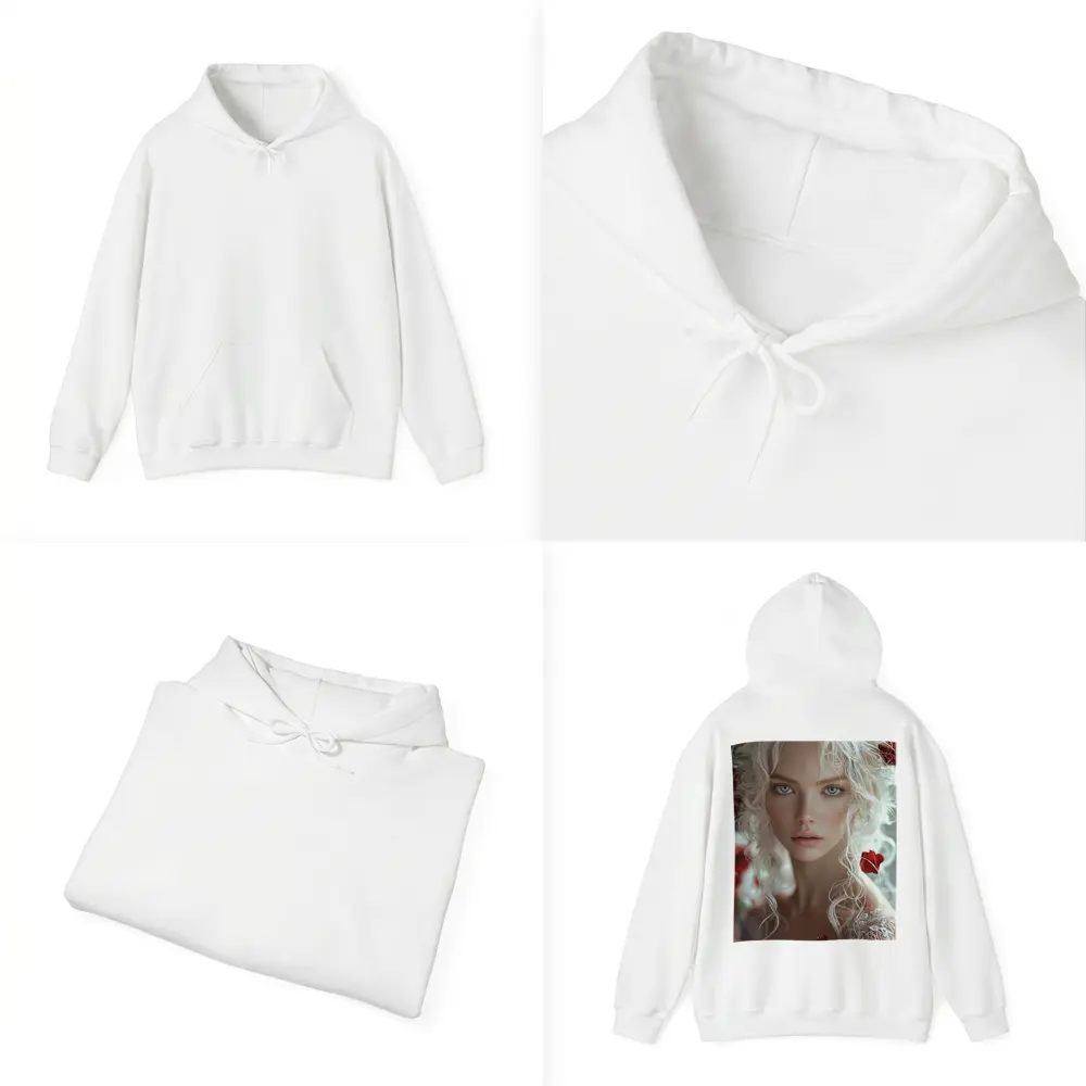White Hair Woman Red Roses Portrait – Hoodies