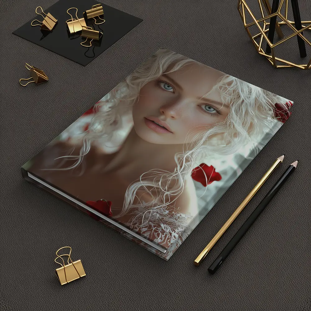 White Hair Woman Red Roses Portrait – Notebooks
