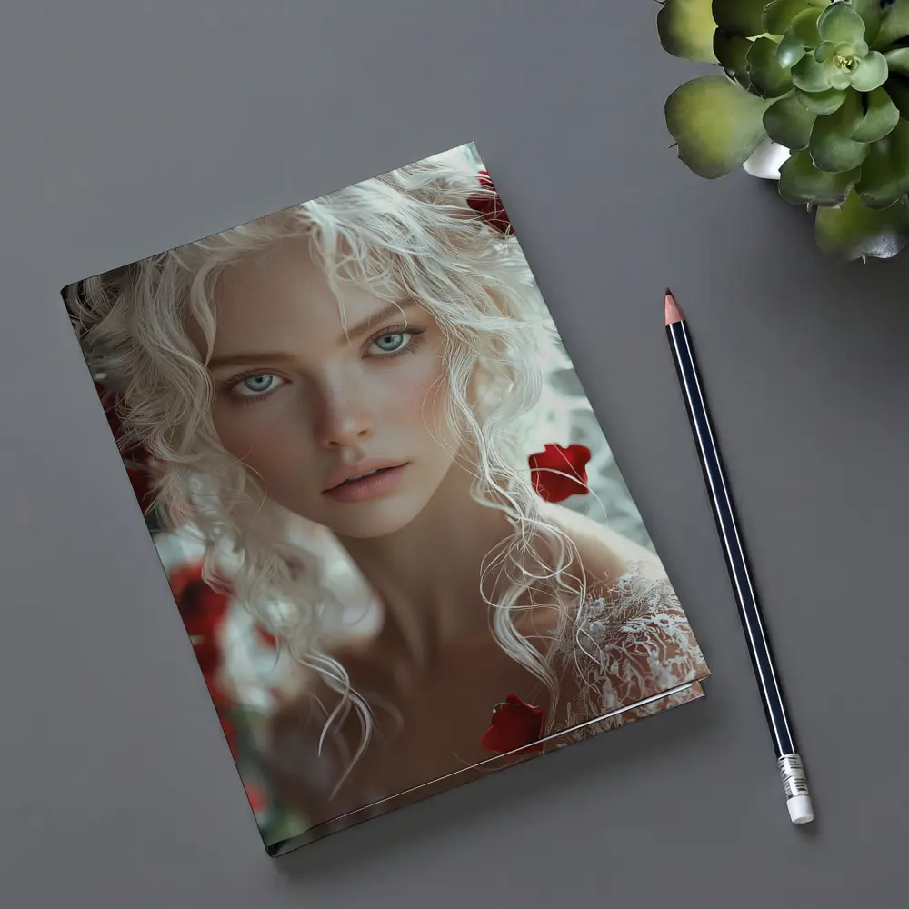 White Hair Woman Red Roses Portrait – Notebooks