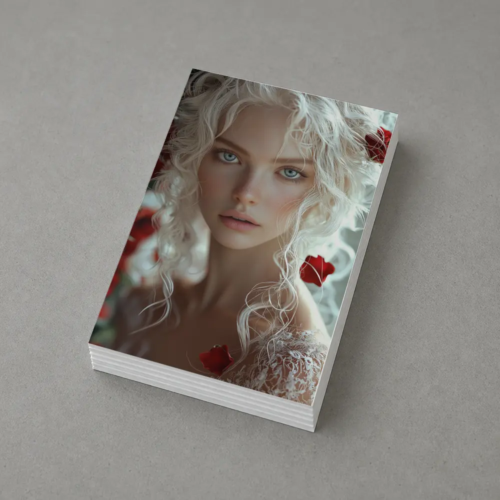 White Hair Woman Red Roses Portrait – Postcards
