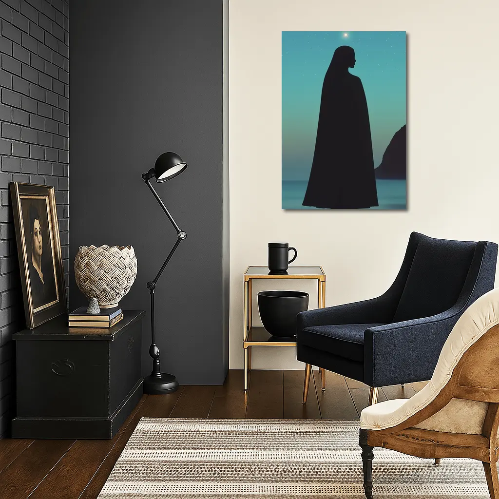 Cloaked Woman Silhouette Starry Night Sky – Wall Art