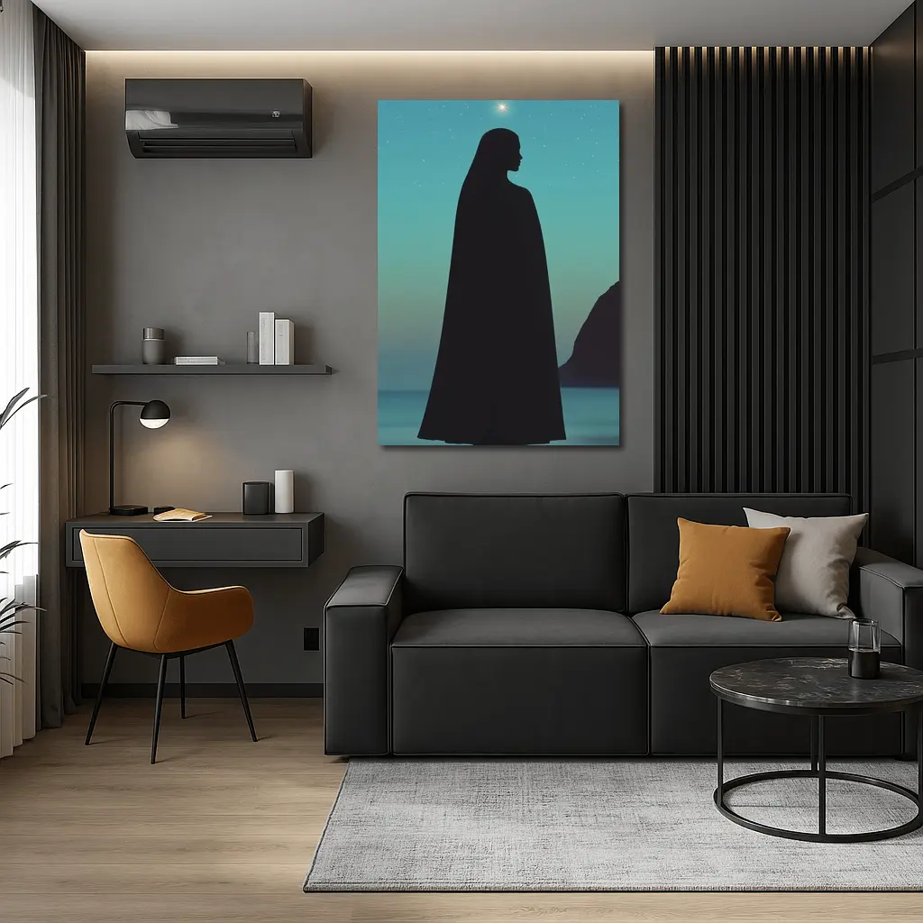 Cloaked Woman Silhouette Starry Night Sky – Wall Art