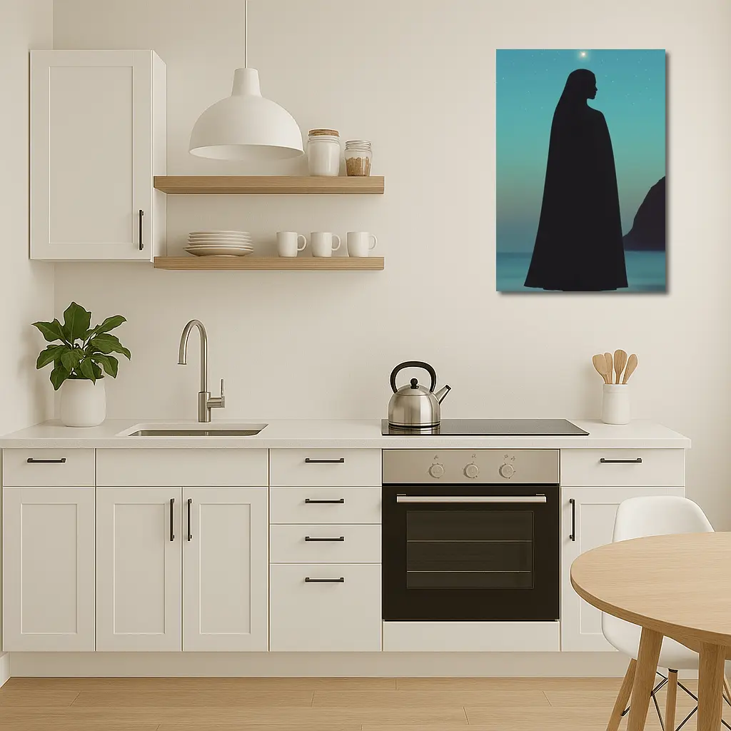 Cloaked Woman Silhouette Starry Night Sky – Wall Art