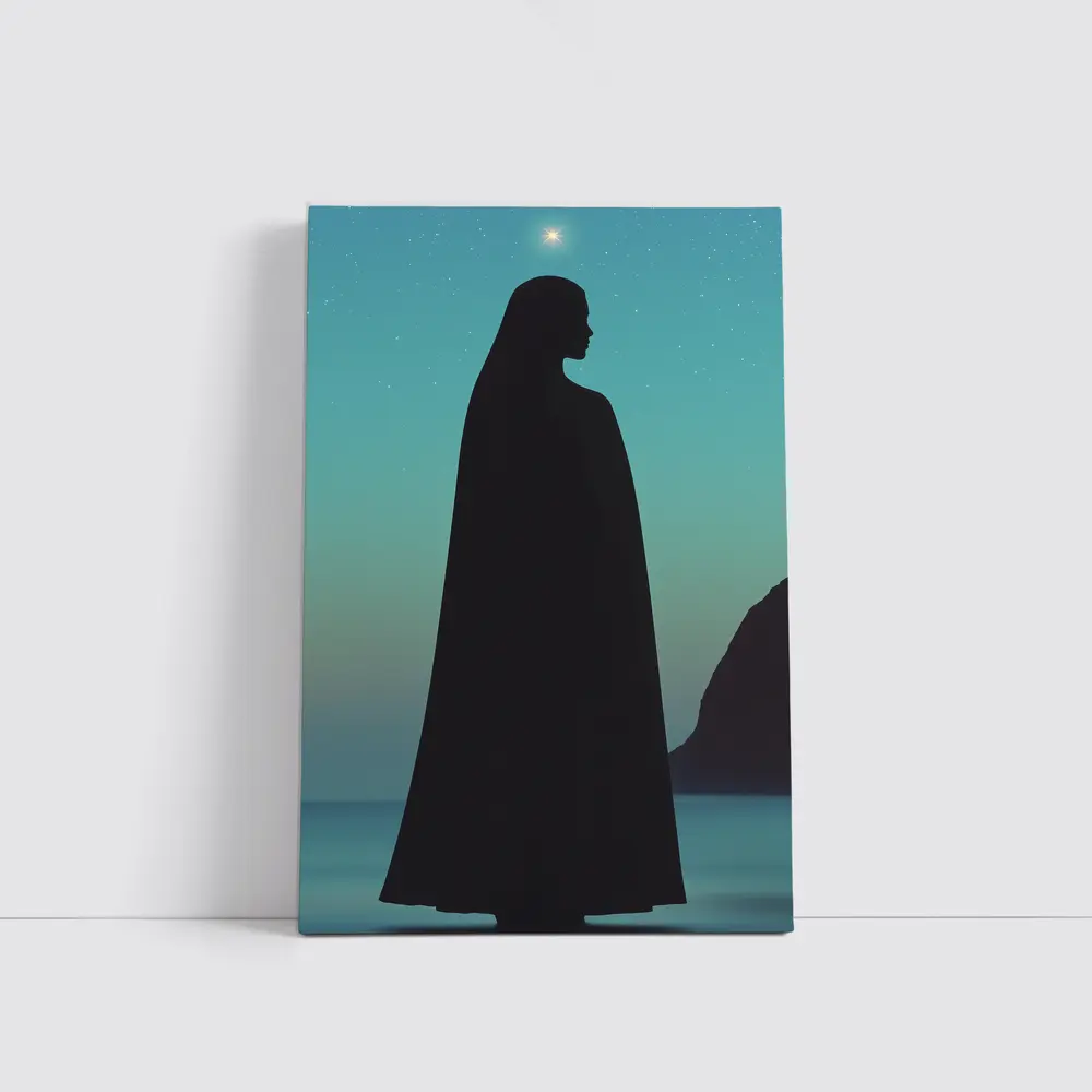 Cloaked Woman Silhouette Starry Night Sky – Wall Art