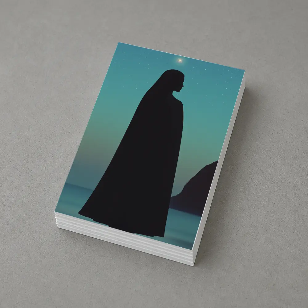 Cloaked Woman Silhouette Starry Night Sky – Postcards