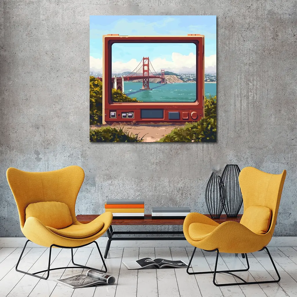 Golden Gate Bridge Pixel Art Retro TV – Wall Art