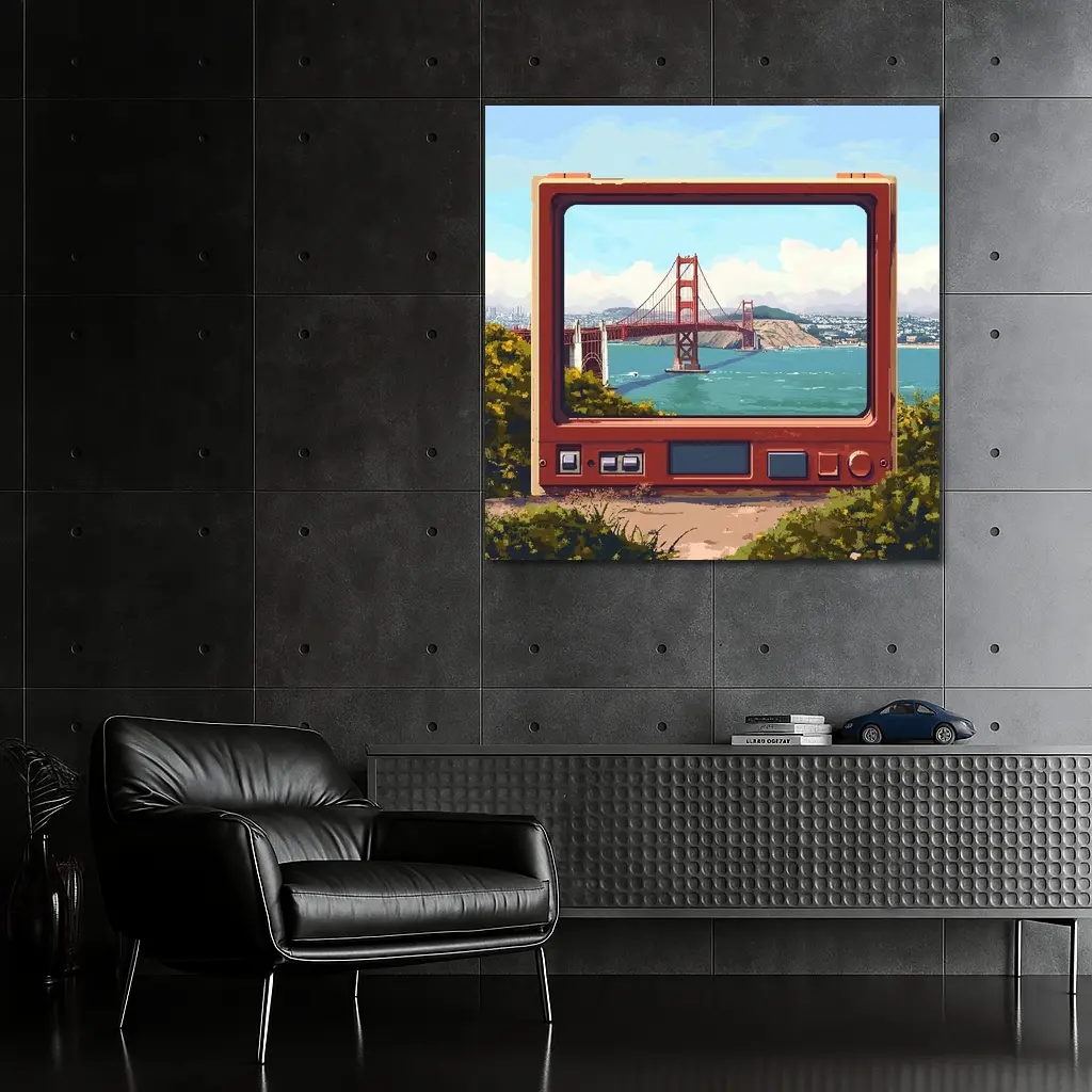 Golden Gate Bridge Pixel Art Retro TV – Wall Art