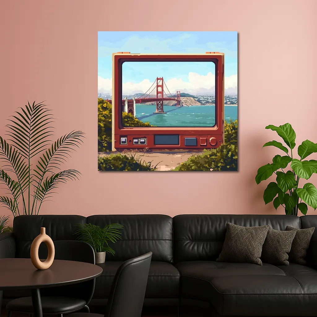 Golden Gate Bridge Pixel Art Retro TV – Wall Art