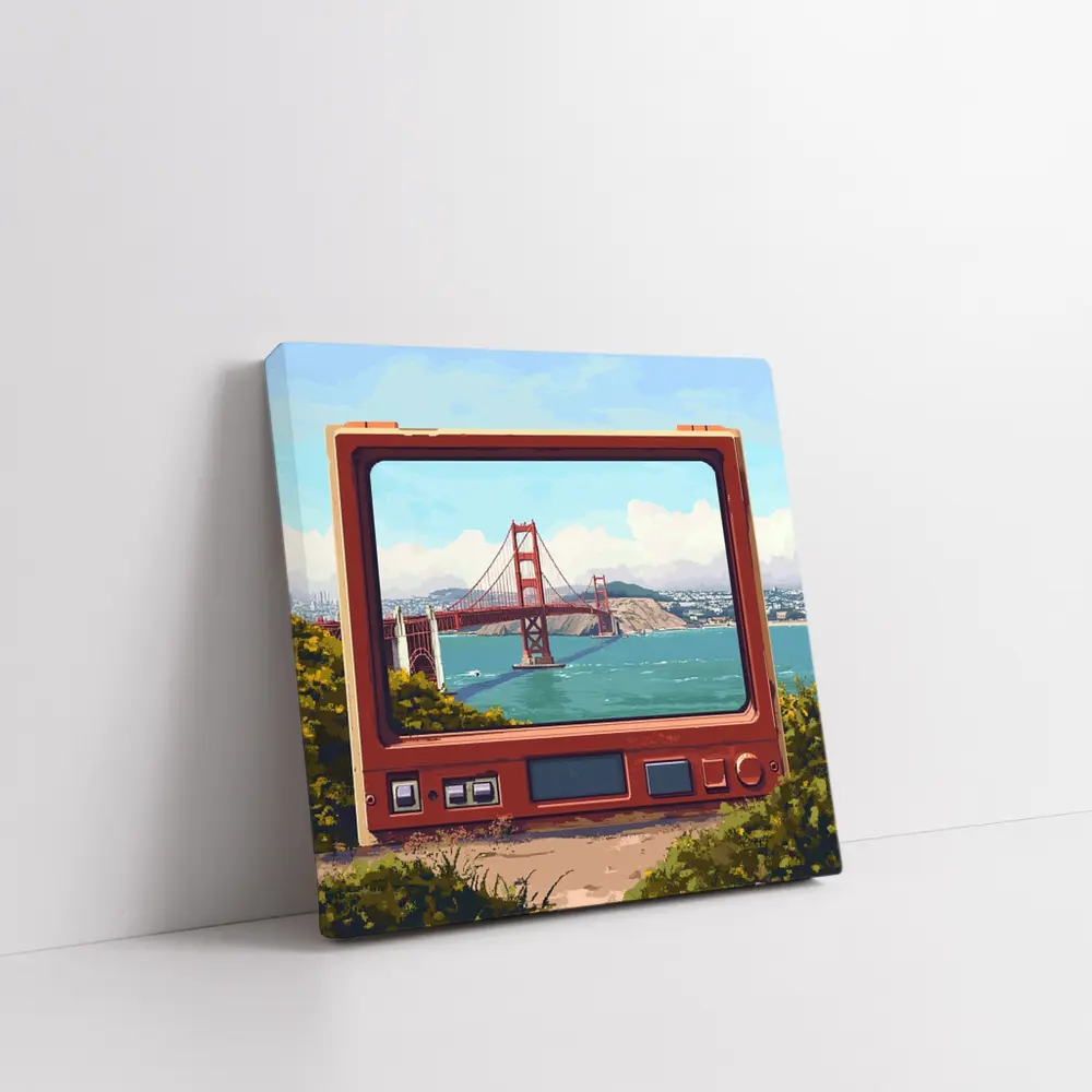 Golden Gate Bridge Pixel Art Retro TV – Wall Art