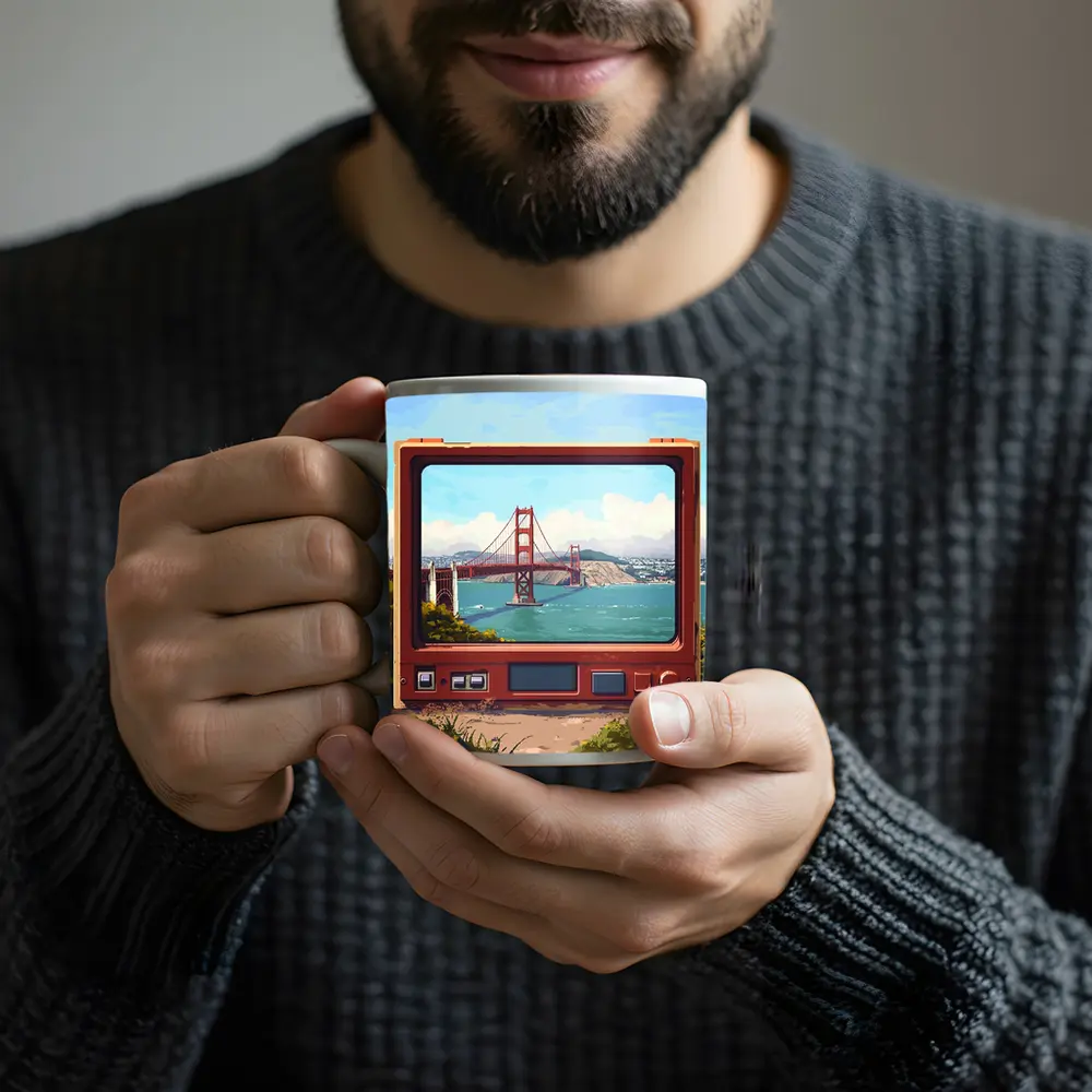Golden Gate Bridge Pixel Art Retro TV – Mugs