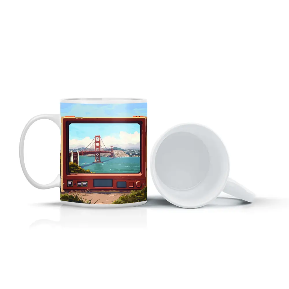 Golden Gate Bridge Pixel Art Retro TV – Mugs