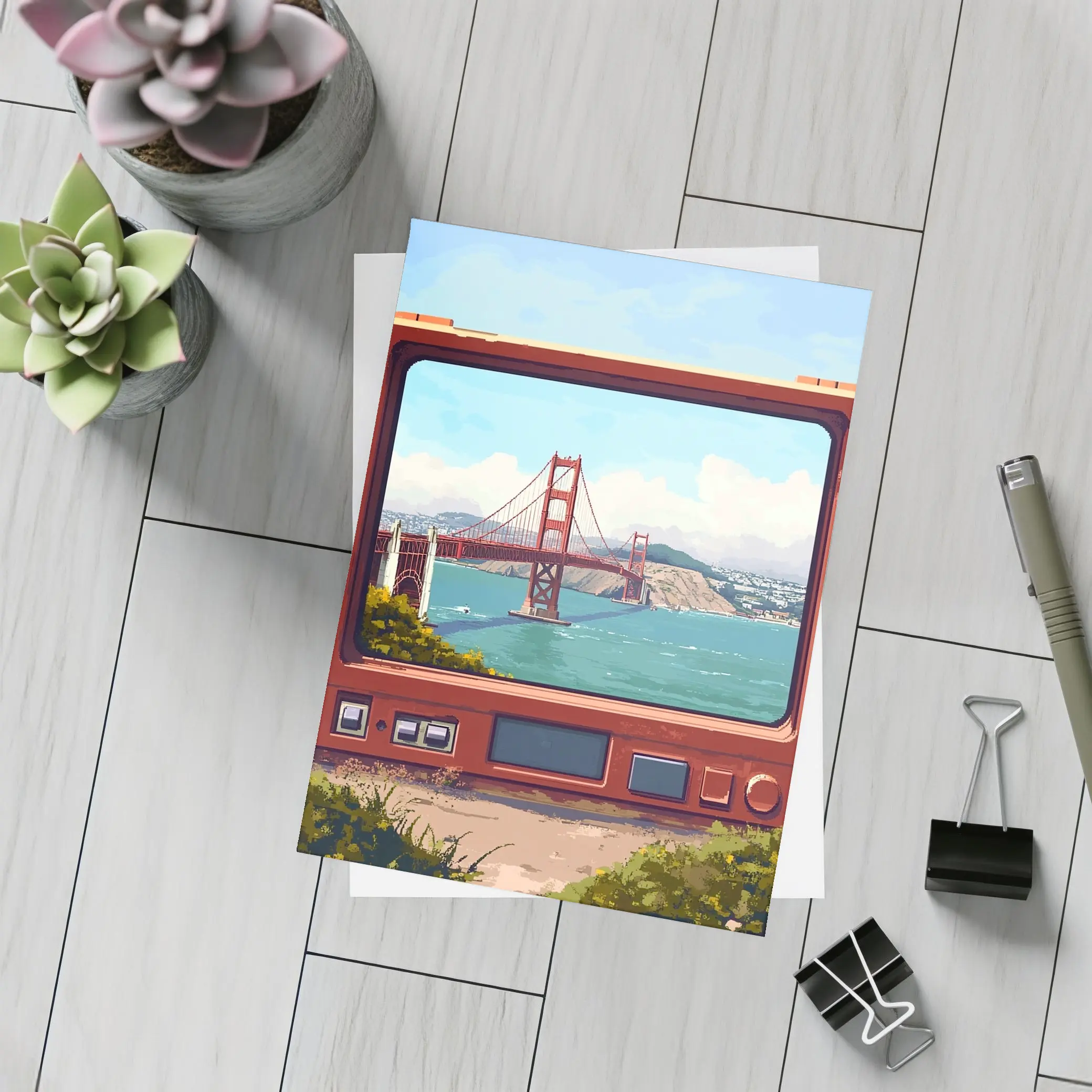 Golden Gate Bridge Pixel Art Retro TV – Postcards