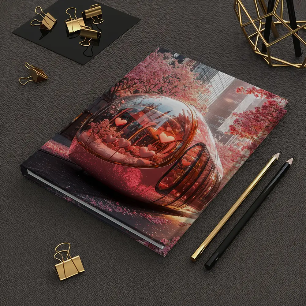 Futuristic Pink Bus City Cherry Blossoms – Notebooks