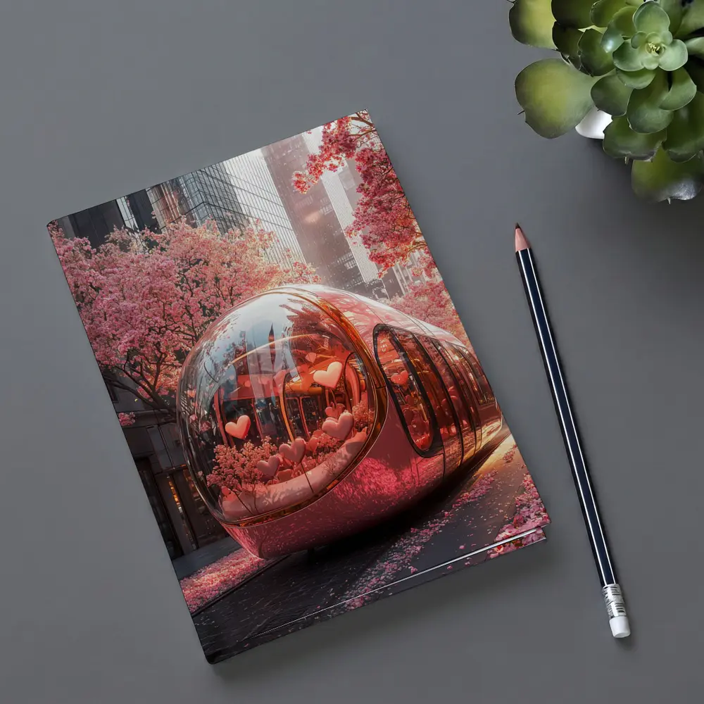 Futuristic Pink Bus City Cherry Blossoms – Notebooks