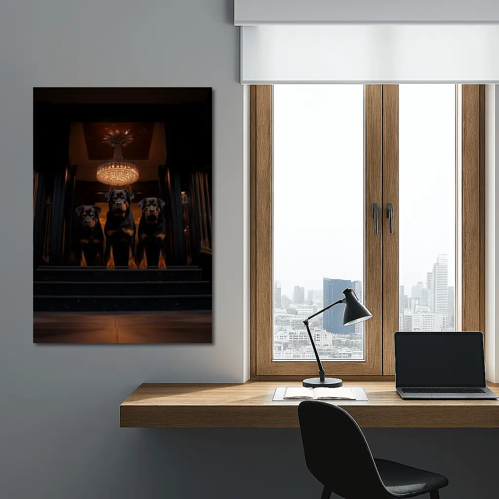 Three Rottweilers In Dark Luxury Interior – Wall Art
